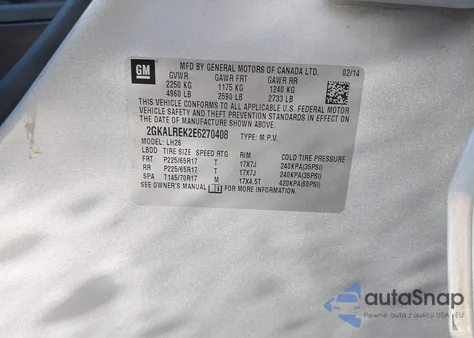 2014 GMC Terrain Sle-2 z USA, uszkodzony, nr VIN 2GKALREK2E6270408